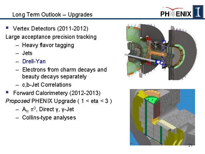 Long Term Outlook -- Upgrades § Vertex Detectors (2011 -2012) Large acceptance precision tracking