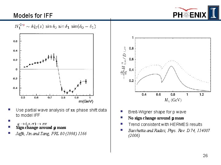 Models for IFF § § Use partial wave analysis of phase shift data to