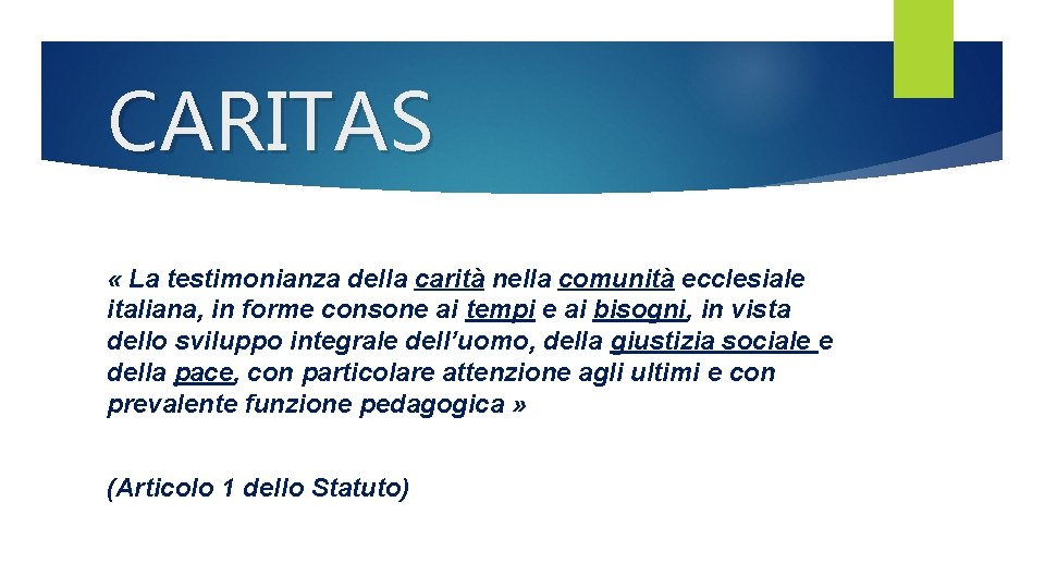 CARITAS « La testimonianza della carità nella comunità ecclesiale italiana, in forme consone ai