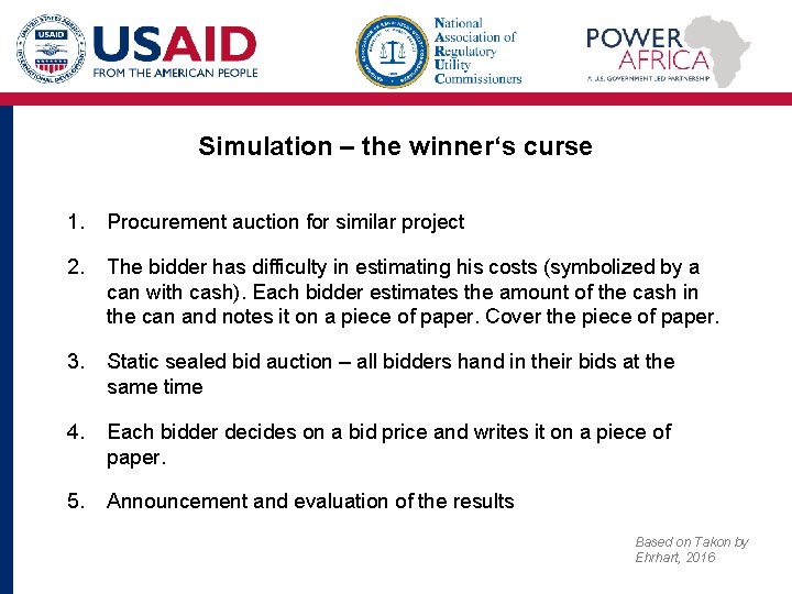 Simulation – the winner‘s curse 1. Procurement auction for similar project 2. The bidder