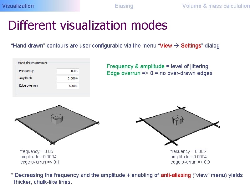 Visualization Biasing Volume & mass calculation Different visualization modes “Hand drawn” contours are user