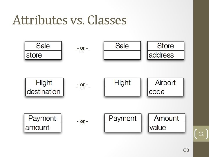 Attributes vs. Classes - or - - or 12 Q 3 