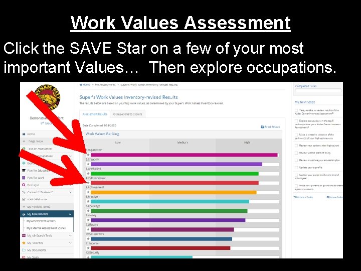 Work Values Assessment Click the SAVE Star on a few of your most important