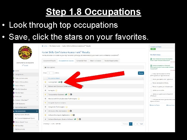 Step 1. 8 Occupations • Look through top occupations • Save, click the stars