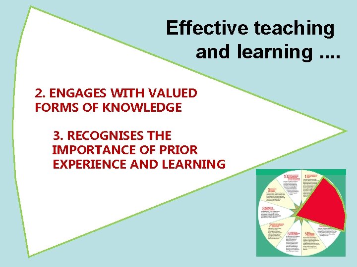 Effective teaching and learning. . 2. ENGAGES WITH VALUED FORMS OF KNOWLEDGE 3. RECOGNISES