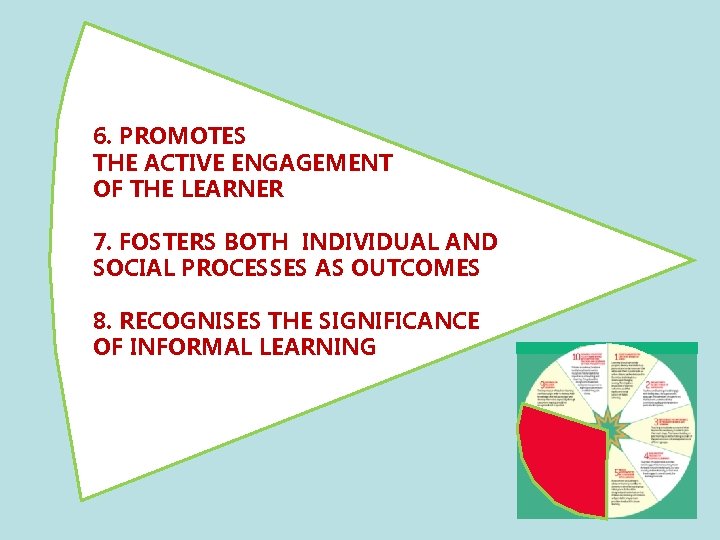 6. PROMOTES THE ACTIVE ENGAGEMENT OF THE LEARNER 7. FOSTERS BOTH INDIVIDUAL AND SOCIAL