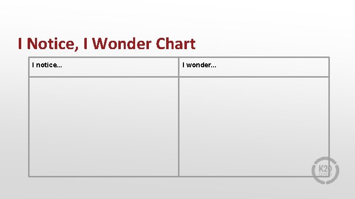 I Notice, I Wonder Chart I notice. . . I wonder. . . 