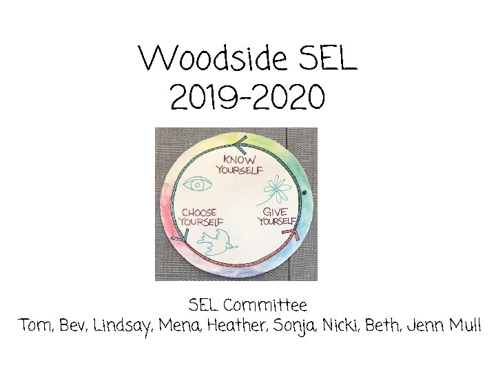 Woodside SEL 2019 -2020 SEL Committee Tom, Bev, Lindsay, Mena, Heather, Sonja, Nicki, Beth,
