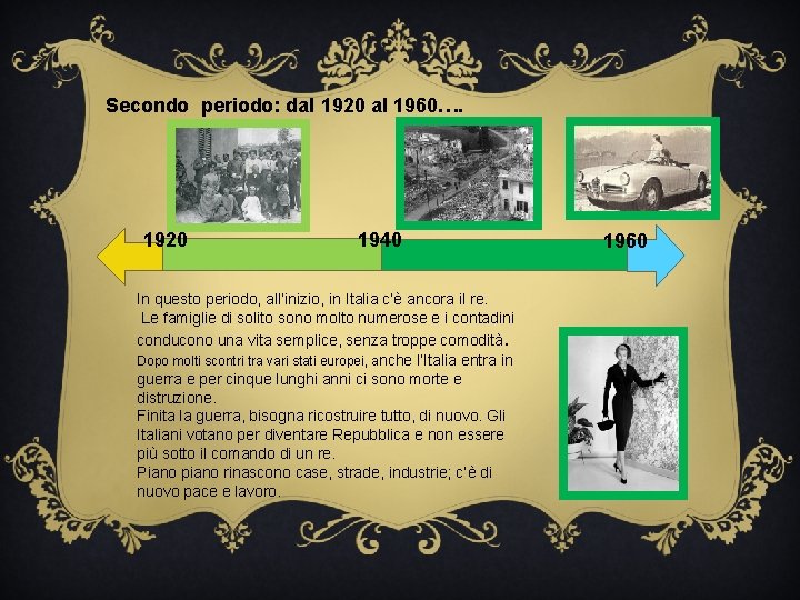 Secondo periodo: dal 1920 al 1960…. 1920 1940 In questo periodo, all’inizio, in Italia