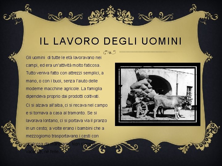 IL LAVORO DEGLI UOMINI Gli uomini di tutte le età lavoravano nei campi, ed