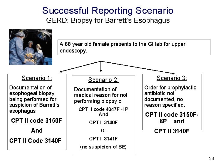 Successful Reporting Scenario GERD: Biopsy for Barrett’s Esophagus A 68 year old female presents