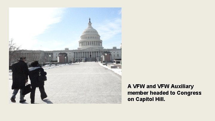 A VFW and VFW Auxiliary member headed to Congress on Capitol Hill. 
