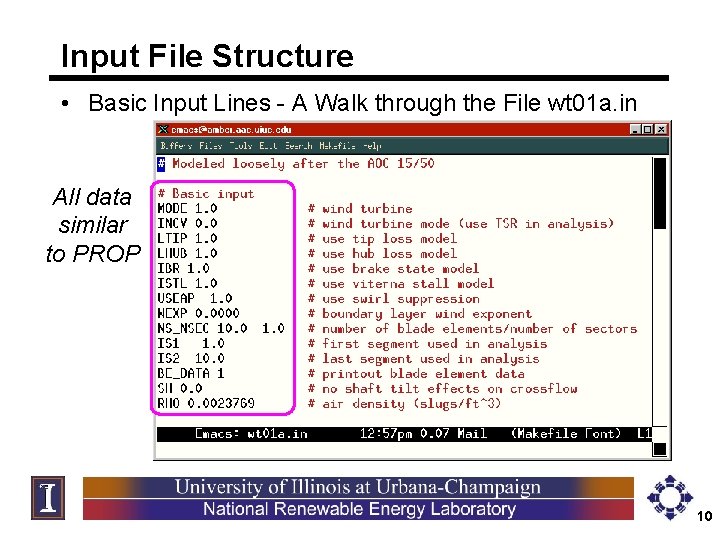 Input File Structure • Basic Input Lines - A Walk through the File wt