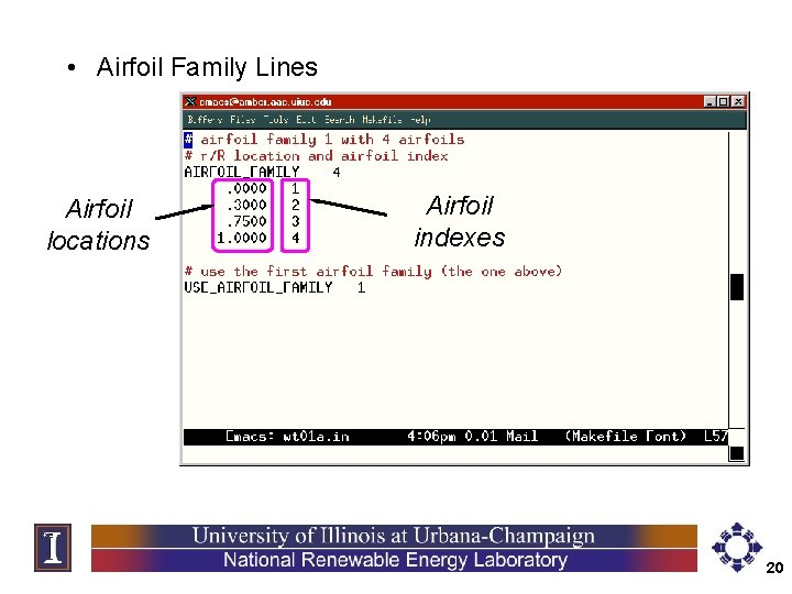  • Airfoil Family Lines Airfoil locations Airfoil indexes 20 