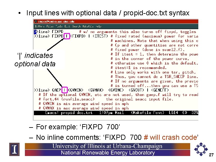  • Input lines with optional data / propid-doc. txt syntax ‘|’ indicates optional