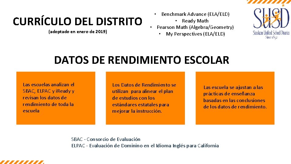 CURRÍCULO DEL DISTRITO (adoptado en enero de 2019) • Benchmark Advance (ELA/ELD) • Ready