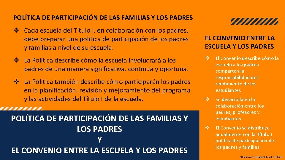 POLÍTICA DE PARTICIPACIÓN DE LAS FAMILIAS Y LOS PADRES v Cada escuela del Título