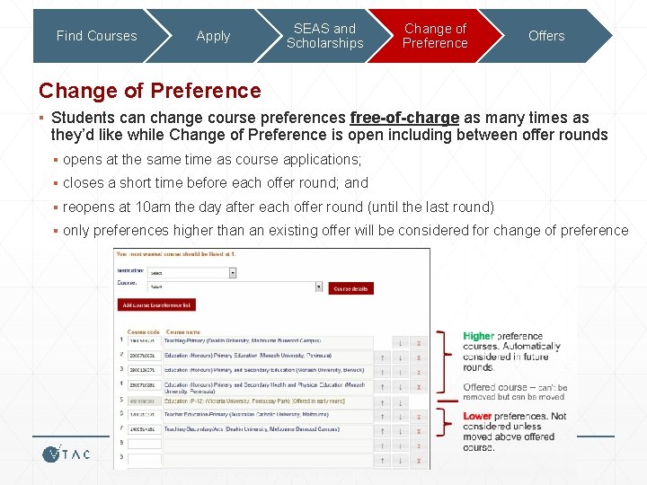 Find Courses Apply SEAS and Scholarships Change of Preference Offers Change of Preference ▪