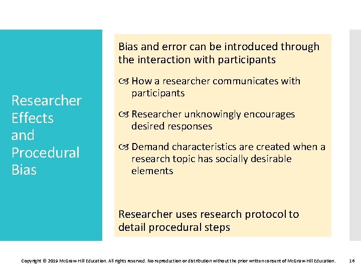 Bias and error can be introduced through the interaction with participants Researcher Effects and