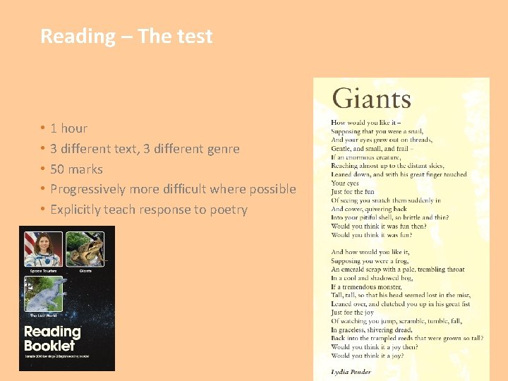 Reading – The test • • • 1 hour 3 different text, 3 different