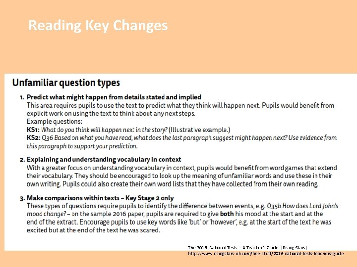 Reading Key Changes The 2016 National Tests - A Teacher’s Guide [Rising Stars] http: