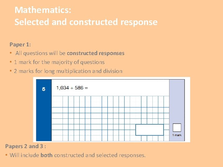 Mathematics: Selected and constructed response Paper 1: • All questions will be constructed responses