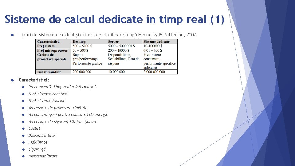 Sisteme de calcul dedicate in timp real (1) Tipuri de sisteme de calcul și