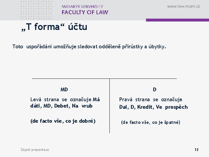 www. law. muni. cz „T forma“ účtu Toto uspořádání umožňuje sledovat odděleně přírůstky a