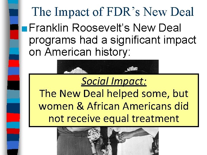 The Impact of FDR’s New Deal ■ Franklin Roosevelt’s New Deal programs had a
