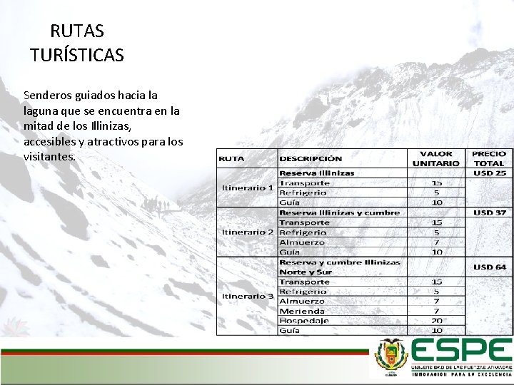 RUTAS TURÍSTICAS Senderos guiados hacia la laguna que se encuentra en la mitad de