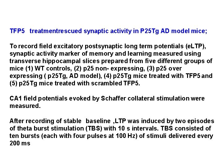 TFP 5 treatmentrescued synaptic activity in P 25 Tg AD model mice; To record