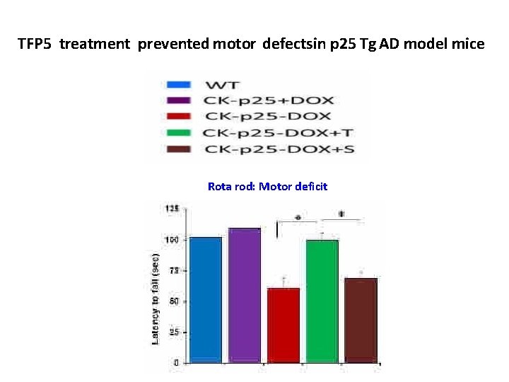 TFP 5 treatment prevented motor defectsin p 25 Tg AD model mice Rota rod: