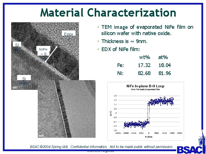 Material Characterization Epox y Si 02 Ni. Fe ~9 nm w TEM image of