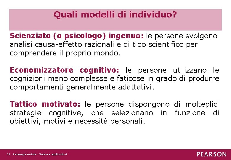 Quali modelli di individuo? Scienziato (o psicologo) ingenuo: le persone svolgono analisi causa-effetto razionali