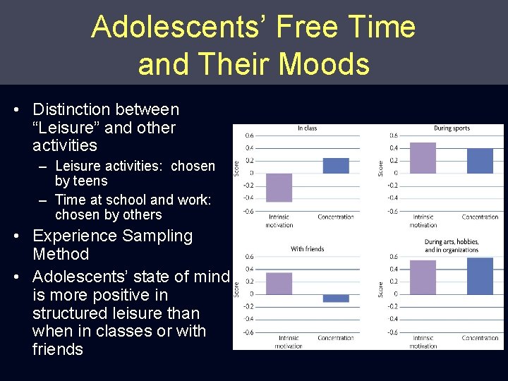 Adolescents’ Free Time and Their Moods • Distinction between “Leisure” and other activities –