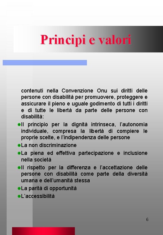 Principi e valori contenuti nella Convenzione Onu sui diritti delle persone con disabilità per