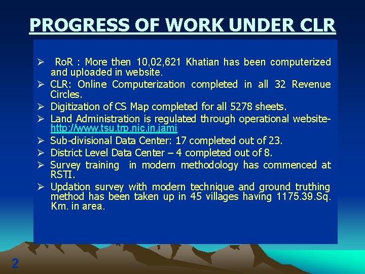 PROGRESS OF WORK UNDER CLR Ø Ro. R : More then 10, 02, 621