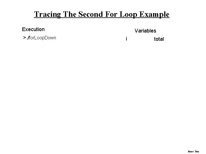 Tracing The Second For Loop Example Execution >. /for. Loop. Down Variables i total