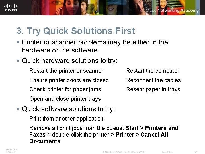 3. Try Quick Solutions First § Printer or scanner problems may be either in