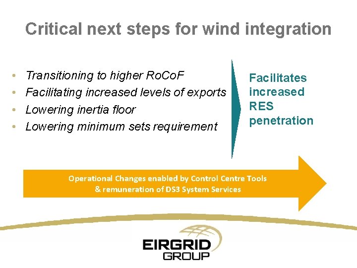 Critical next steps for wind integration • • Transitioning to higher Ro. Co. F