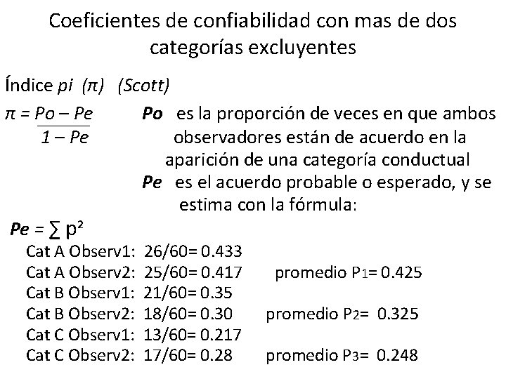 Coeficientes de confiabilidad con mas de dos categorías excluyentes Índice pi (π) (Scott) π