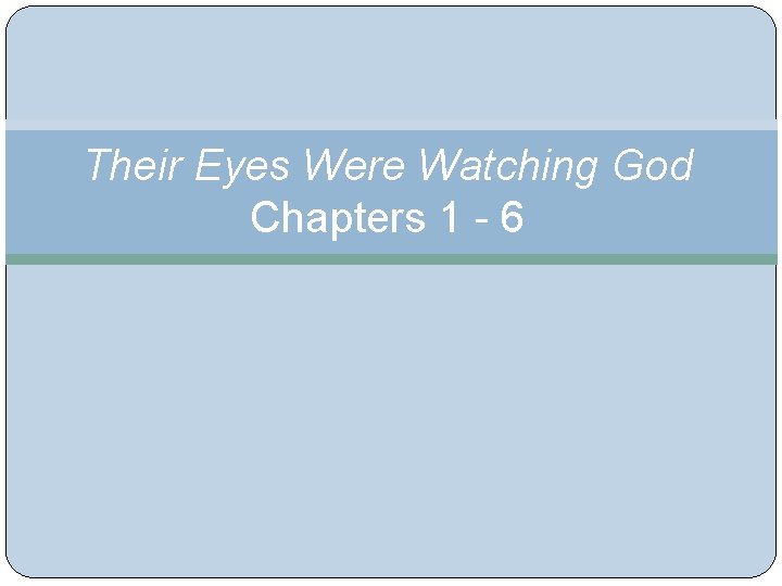 Their Eyes Were Watching God Chapters 1 - 6 