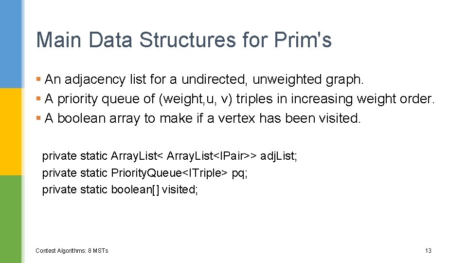 Main Data Structures for Prim's § An adjacency list for a undirected, unweighted graph.