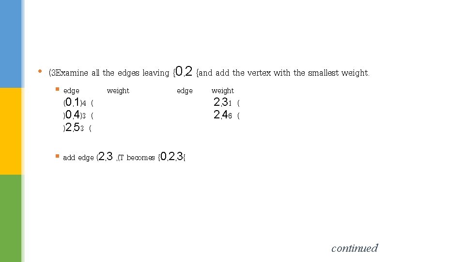  • (3 Examine all the edges leaving {0, 2 {and add the vertex