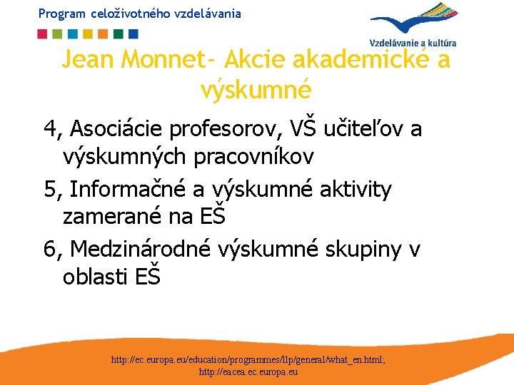 Program celoživotného vzdelávania Jean Monnet- Akcie akademické a výskumné 4, Asociácie profesorov, VŠ učiteľov