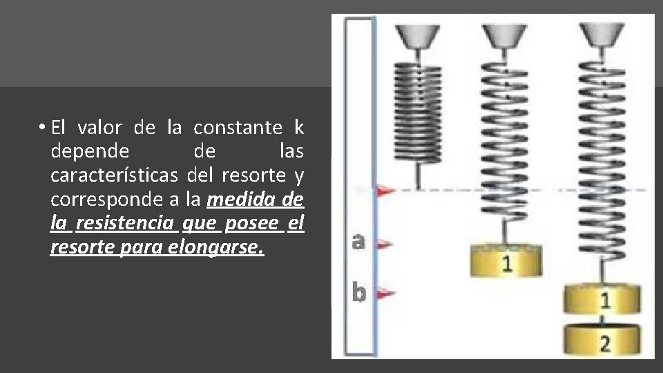  • El valor de la constante k depende de las características del resorte