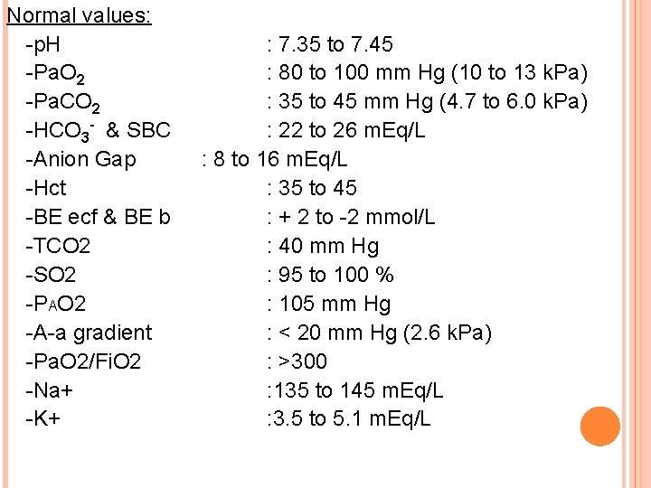 Normal Hc03 ARTERIAL BLOOD GASES ANALYSIS Presenter Dr SUMAN NANDI