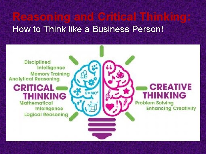Reasoning and Critical Thinking: How to Think like a Business Person! Reasoning and Critical Thinking: How to Think like a Business Person!