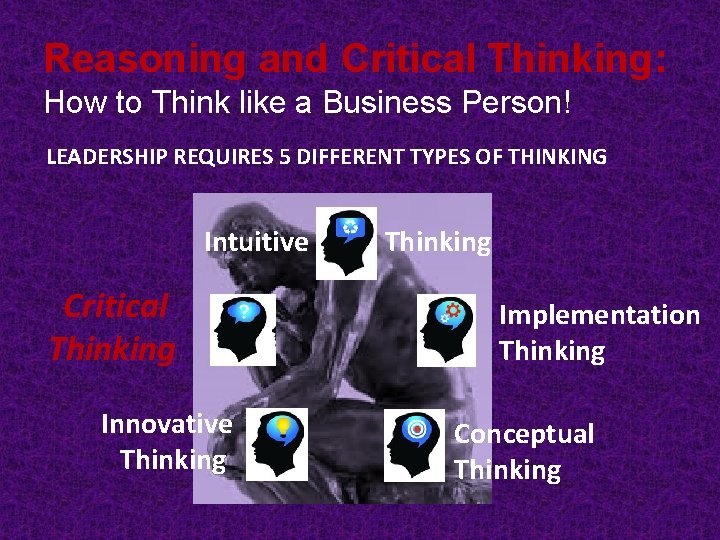 Reasoning and Critical Thinking: How to Think like a Business Person! LEADERSHIP REQUIRES 5 Reasoning and Critical Thinking: How to Think like a Business Person! LEADERSHIP REQUIRES 5