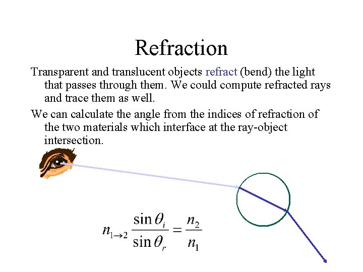 Refraction Transparent and translucent objects refract (bend) the light that passes through them. We